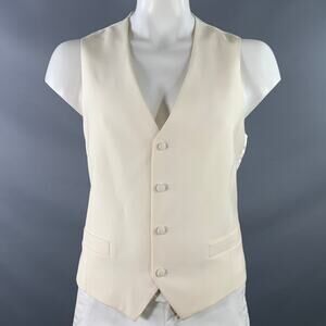 VINTAGE Size 46 Cream Wool Single Breasted Two Pockets Formal Vest